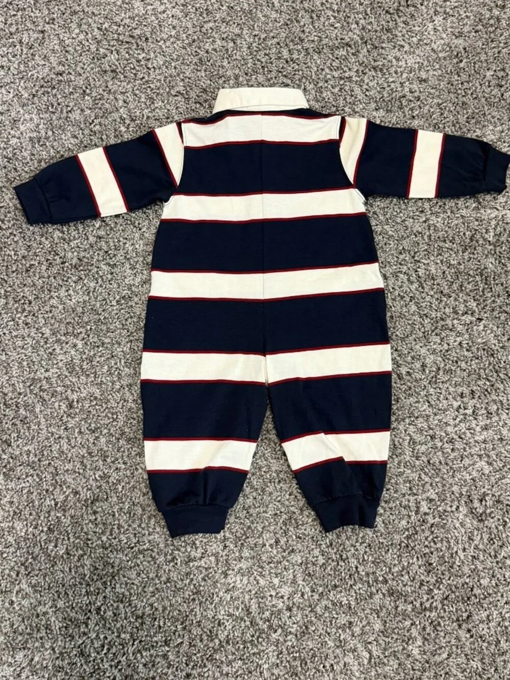 Miniwear Blue/White Striped Cotton Collared Polo One Piece Romper Boy's Size 12M